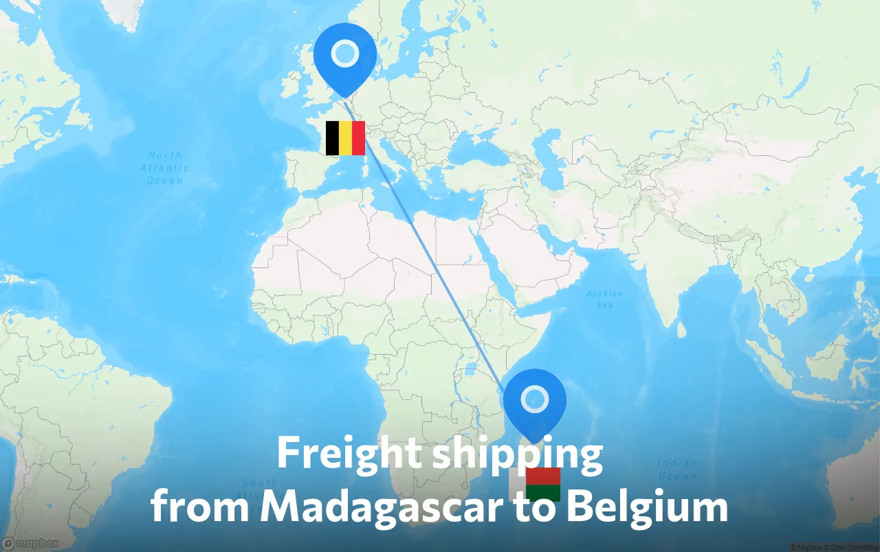 Shipping route from Madagascar to Belgium