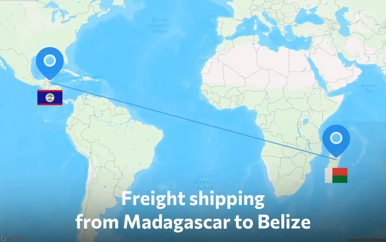 Shipping route from Madagascar to Belize