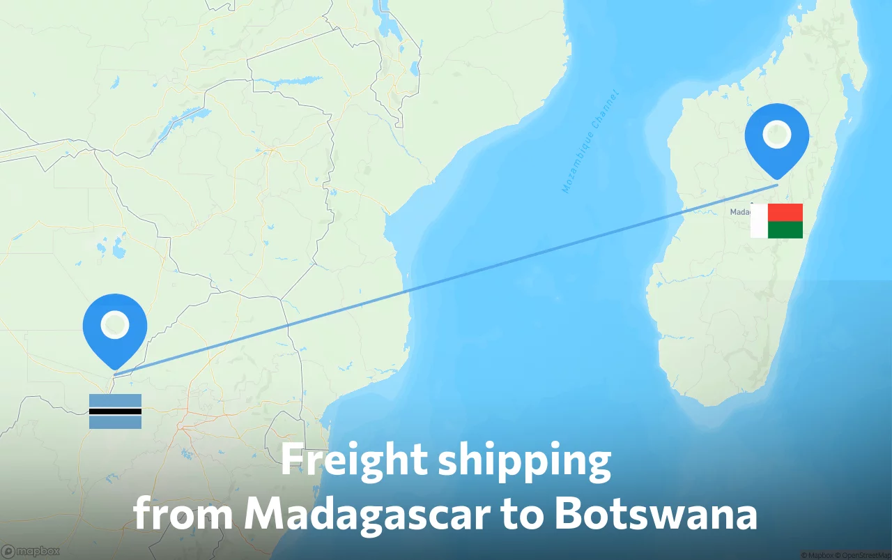 Shipping route from Madagascar to Botswana