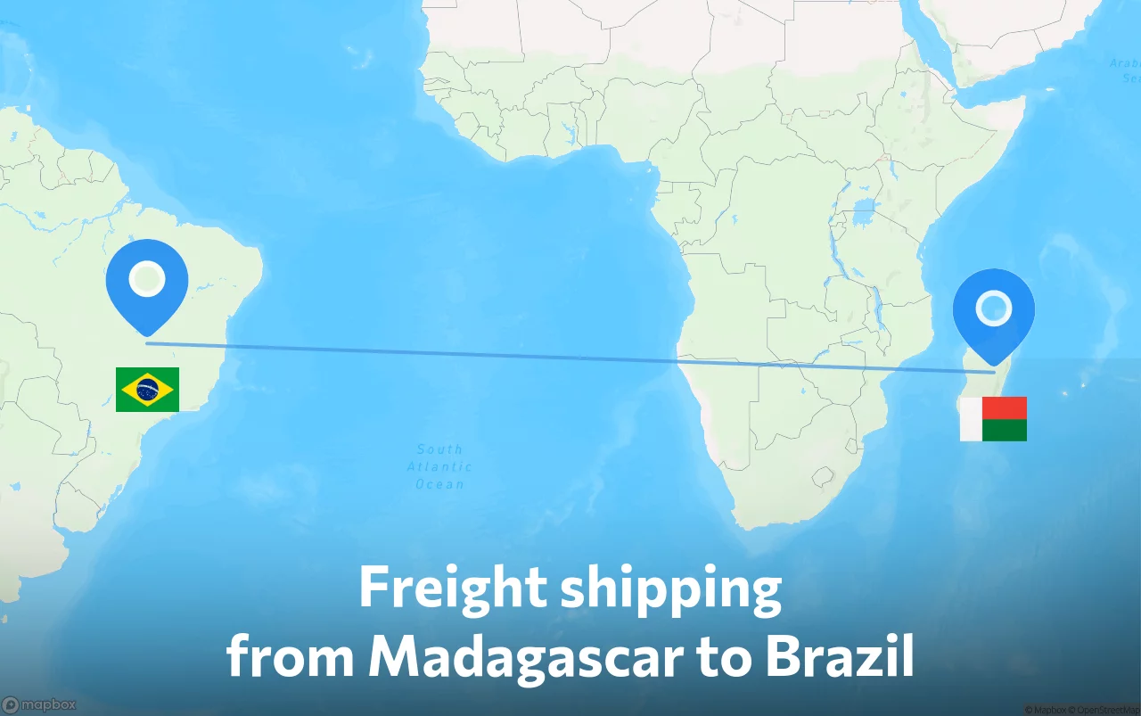 Shipping route from Madagascar to Brazil