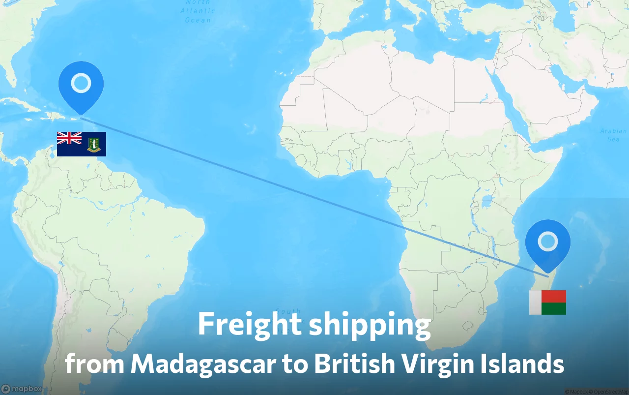 Shipping route from Madagascar to British Virgin Islands