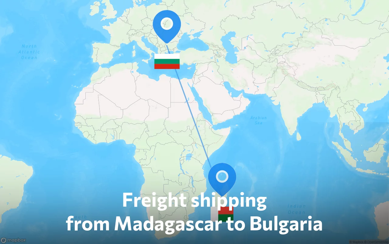 Shipping route from Madagascar to Bulgaria