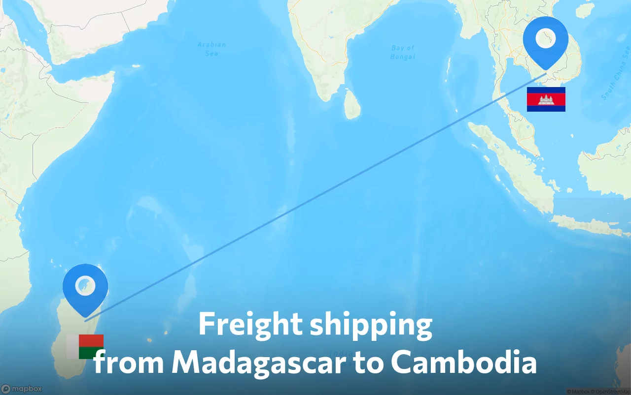 Shipping route from Madagascar to Cambodia