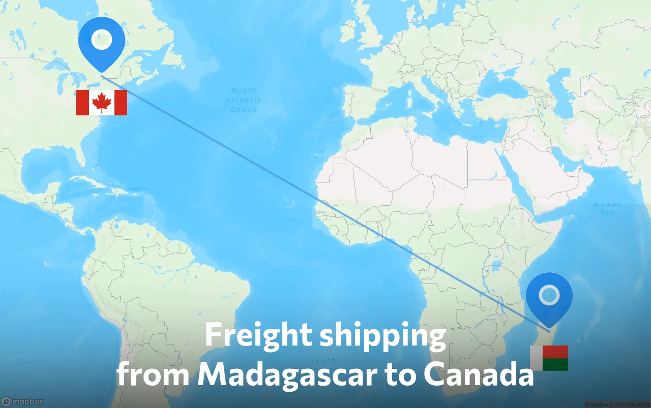 Shipping route from Madagascar to Canada