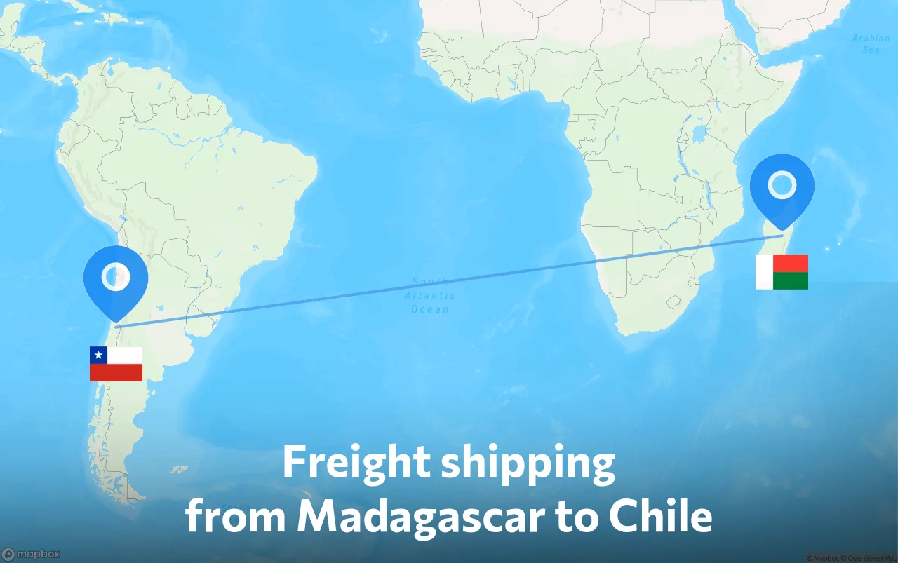 Shipping route from Madagascar to Chile