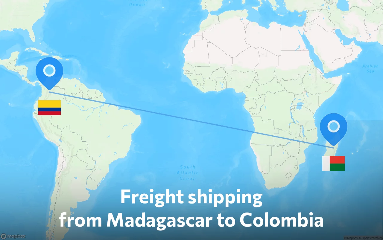 Shipping route from Madagascar to Colombia