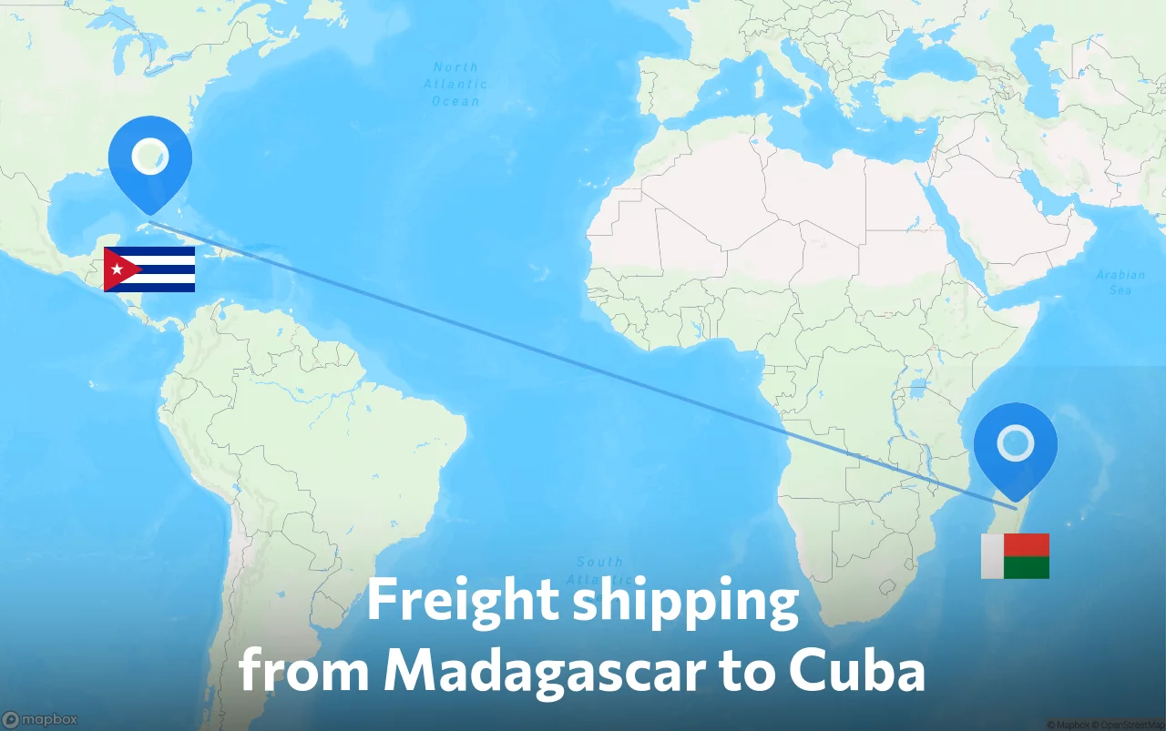 Shipping route from Madagascar to Cuba
