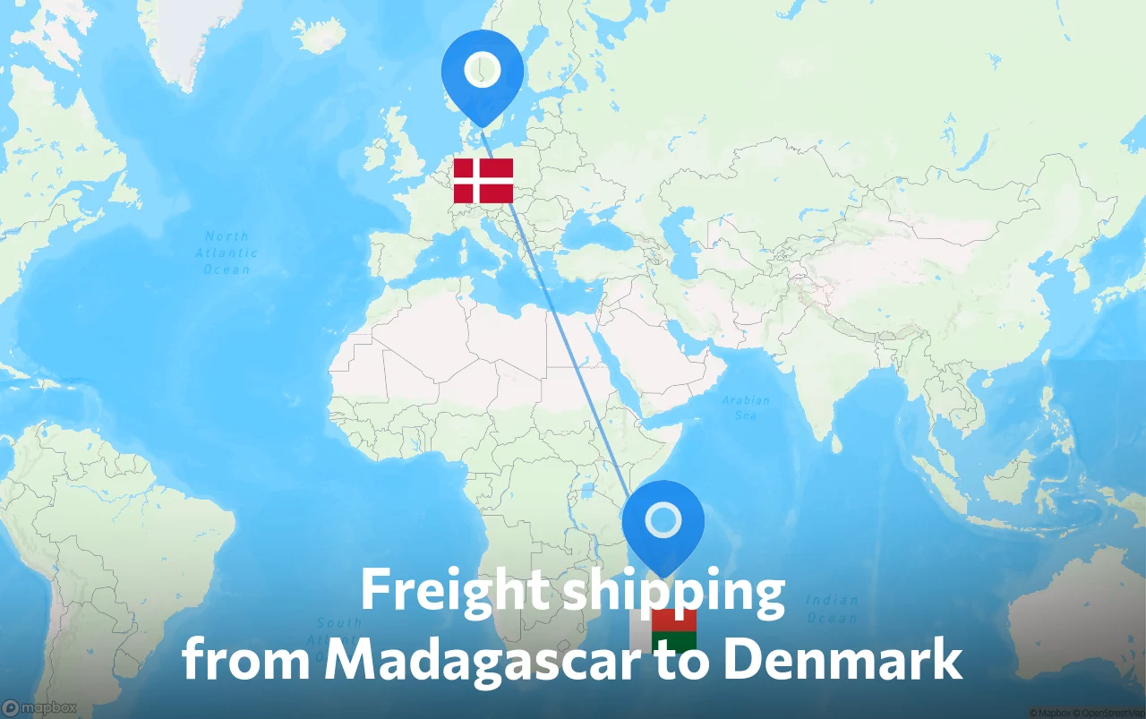 Shipping route from Madagascar to Denmark