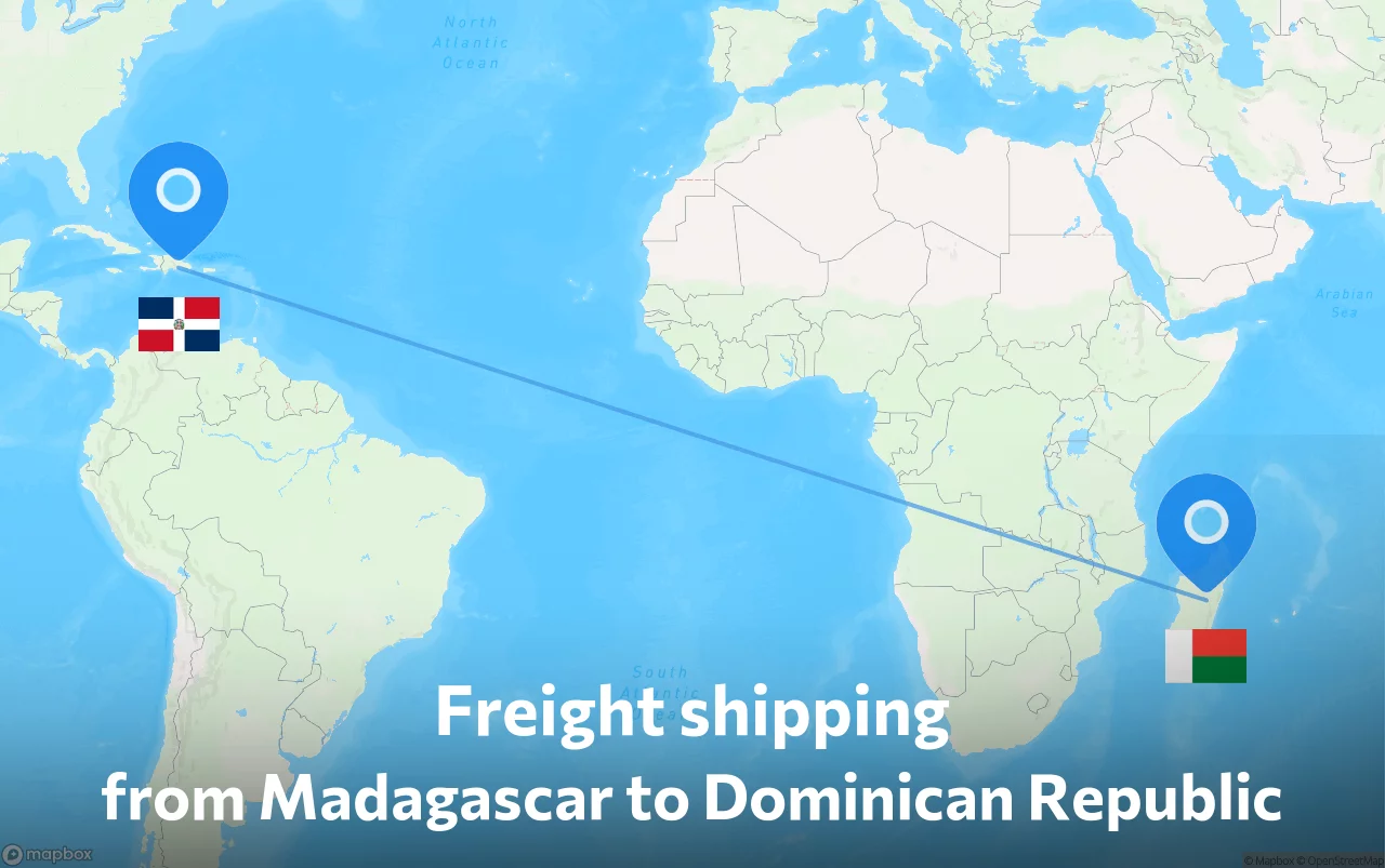 Shipping route from Madagascar to Dominican Republic