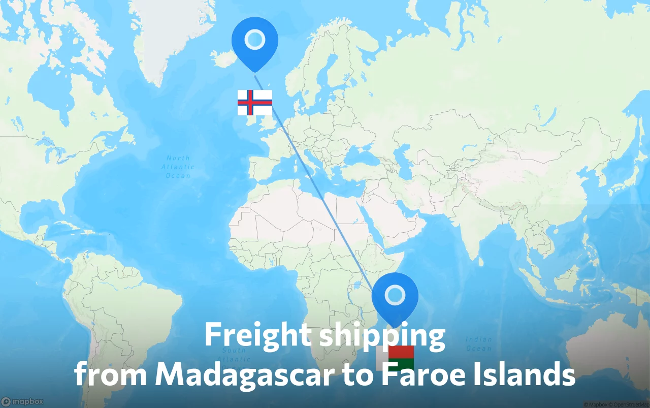 Shipping route from Madagascar to Faroe Islands