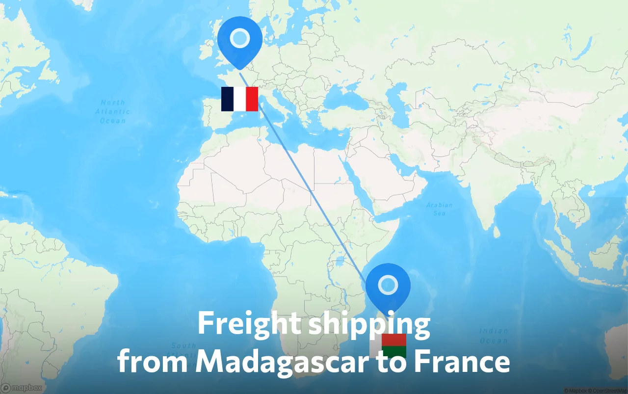 Shipping route from Madagascar to France