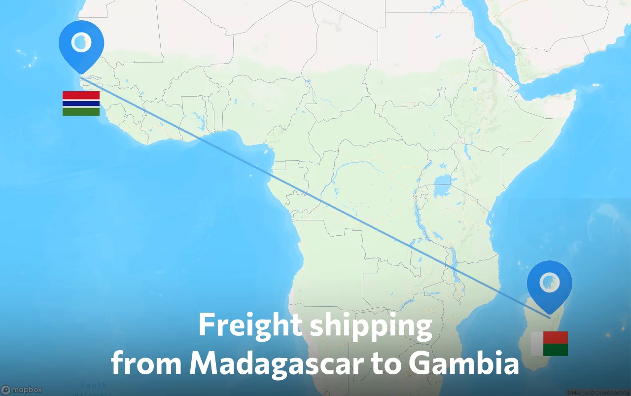 Shipping route from Madagascar to Gambia