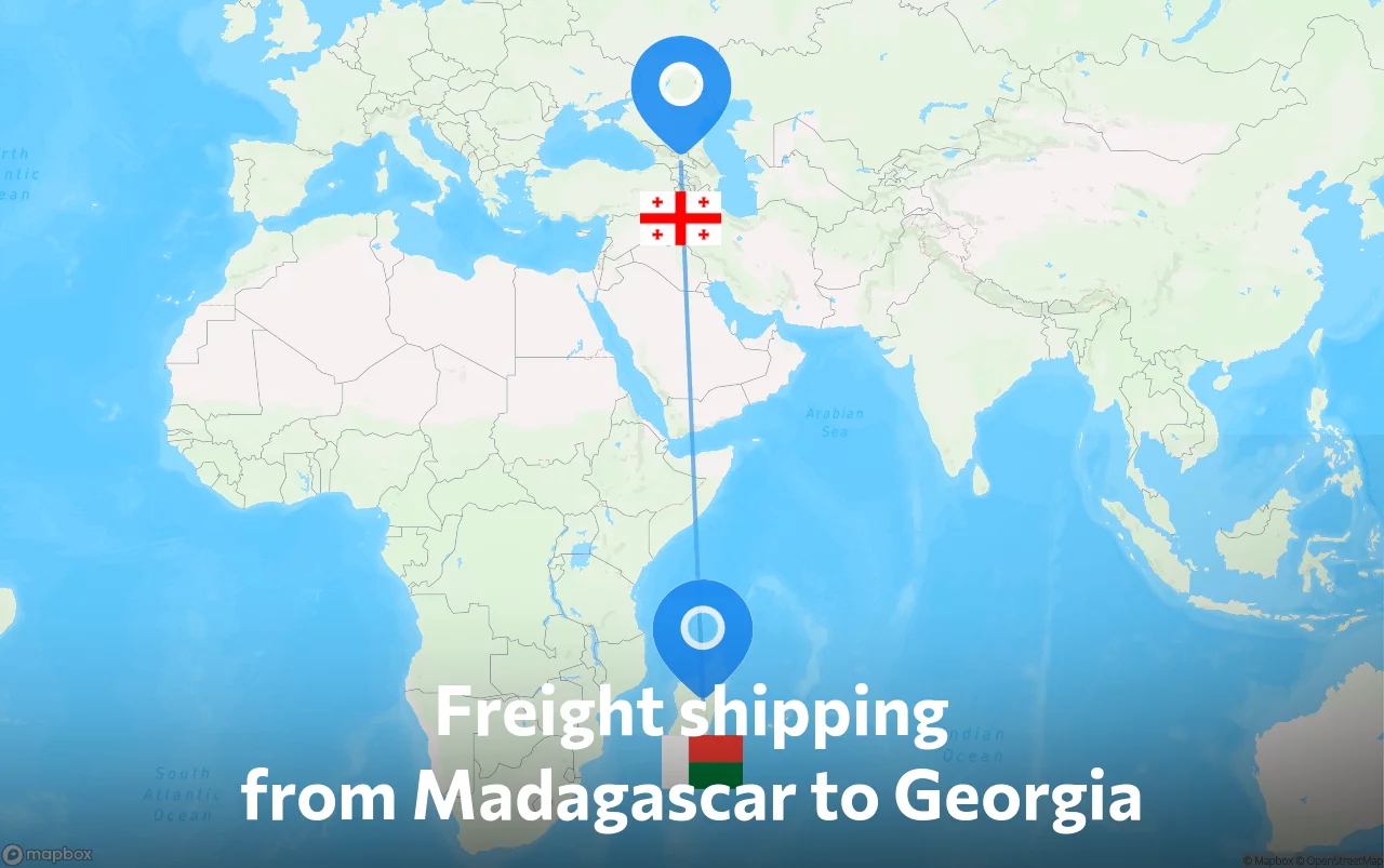 Shipping route from Madagascar to Georgia