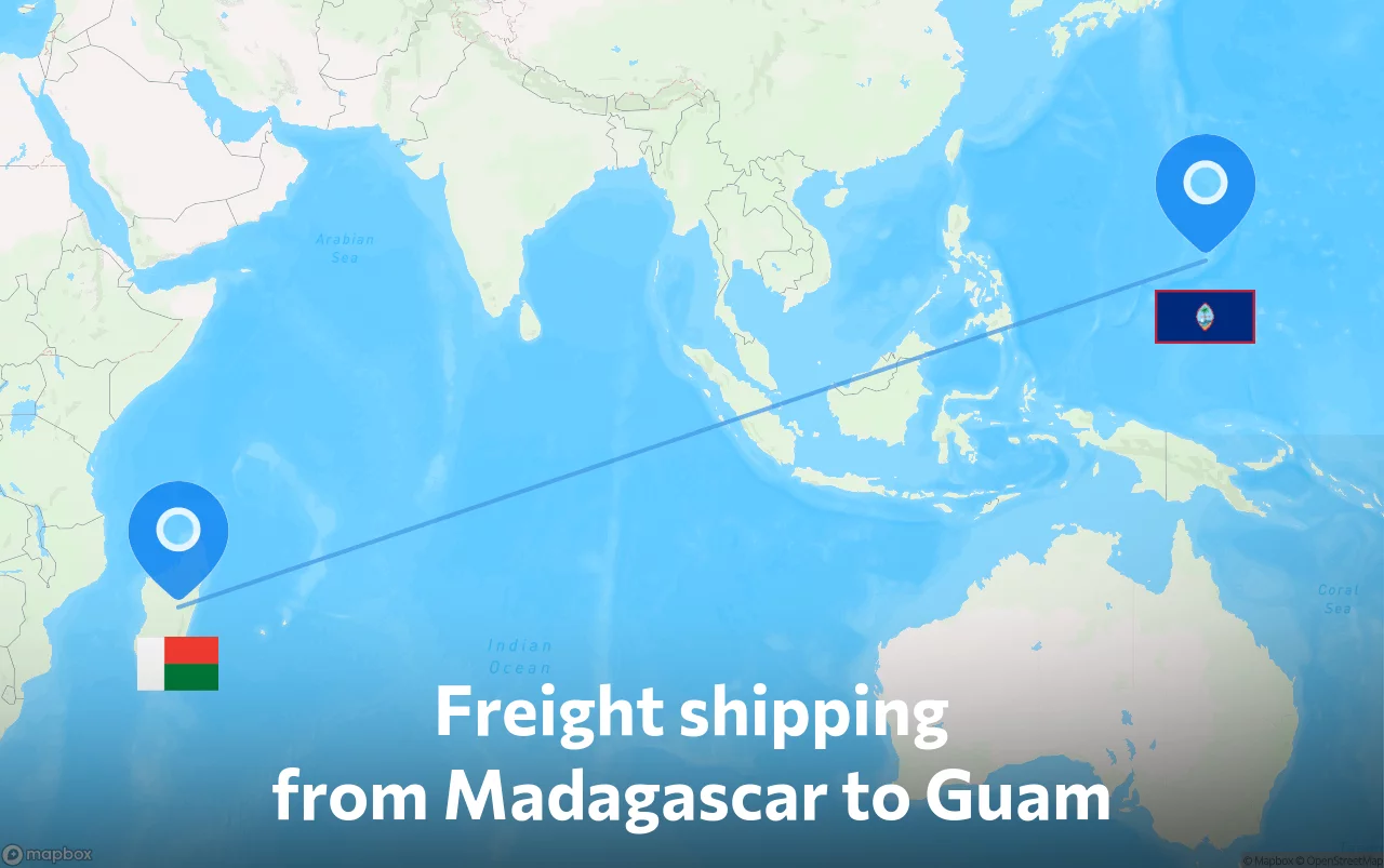 Shipping route from Madagascar to Guam