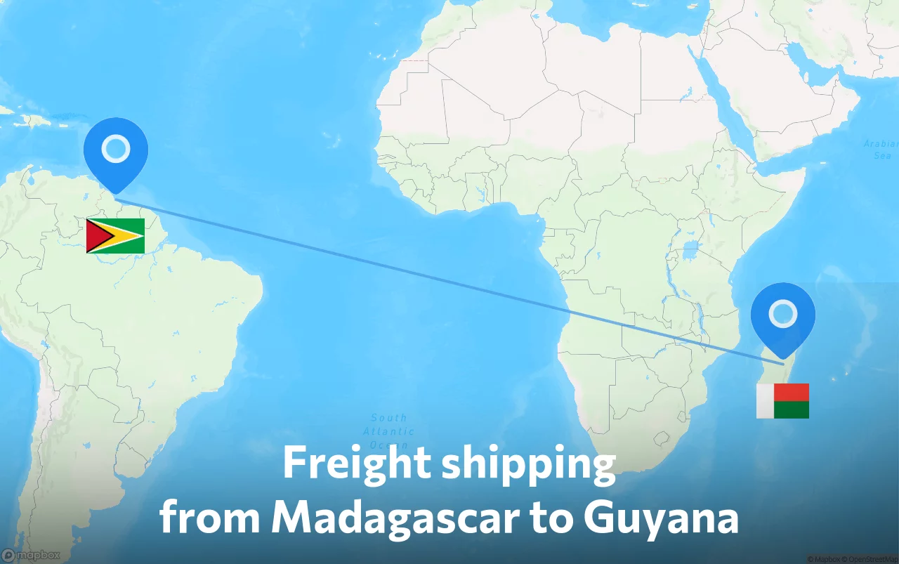 Shipping route from Madagascar to Guyana