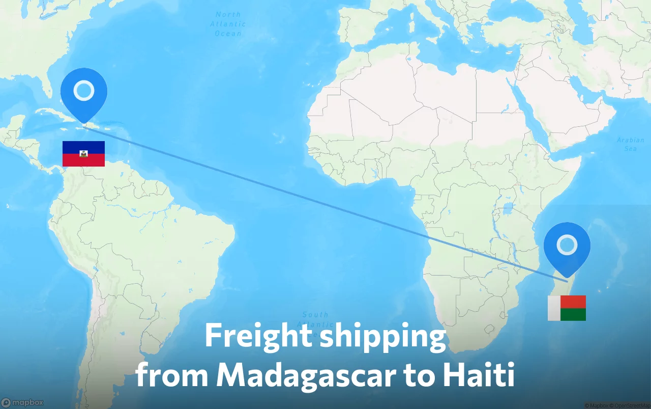 Shipping route from Madagascar to Haiti