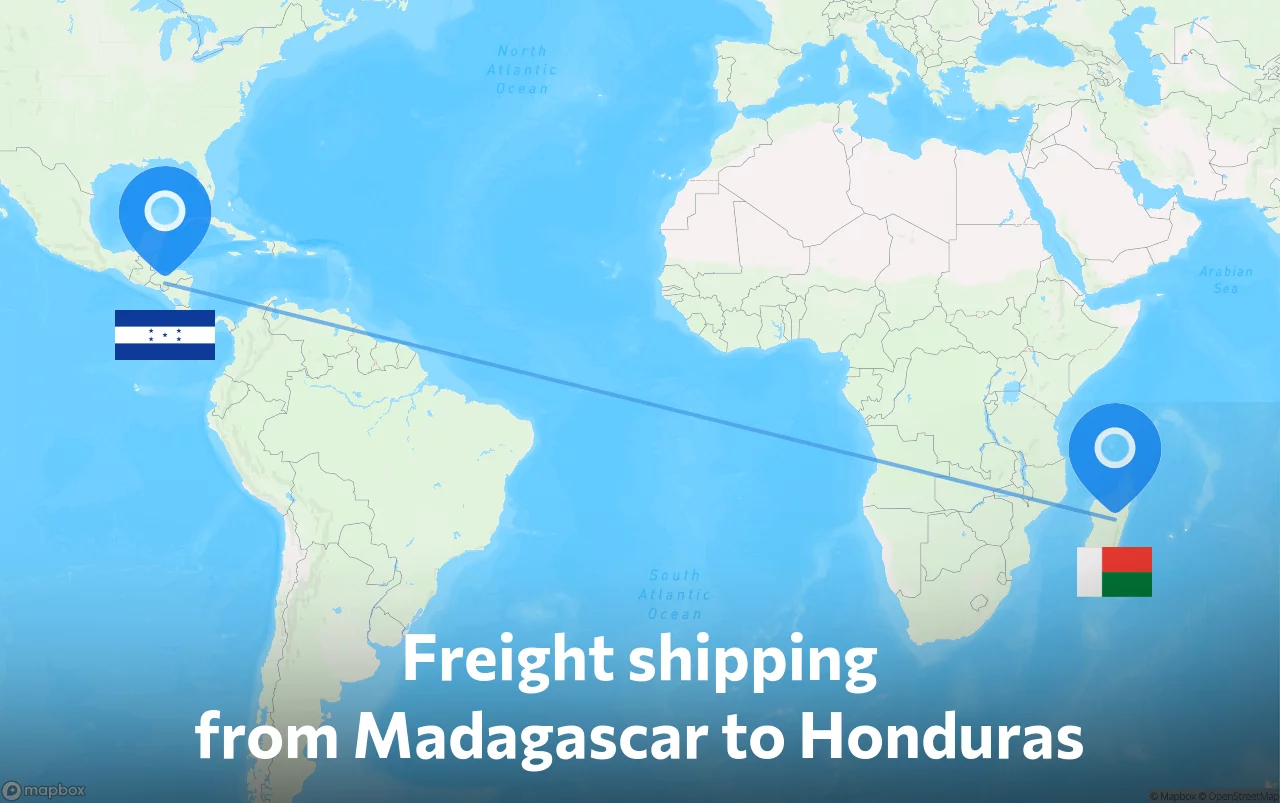 Shipping route from Madagascar to Honduras