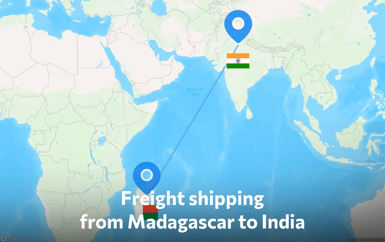 Shipping route from Madagascar to India
