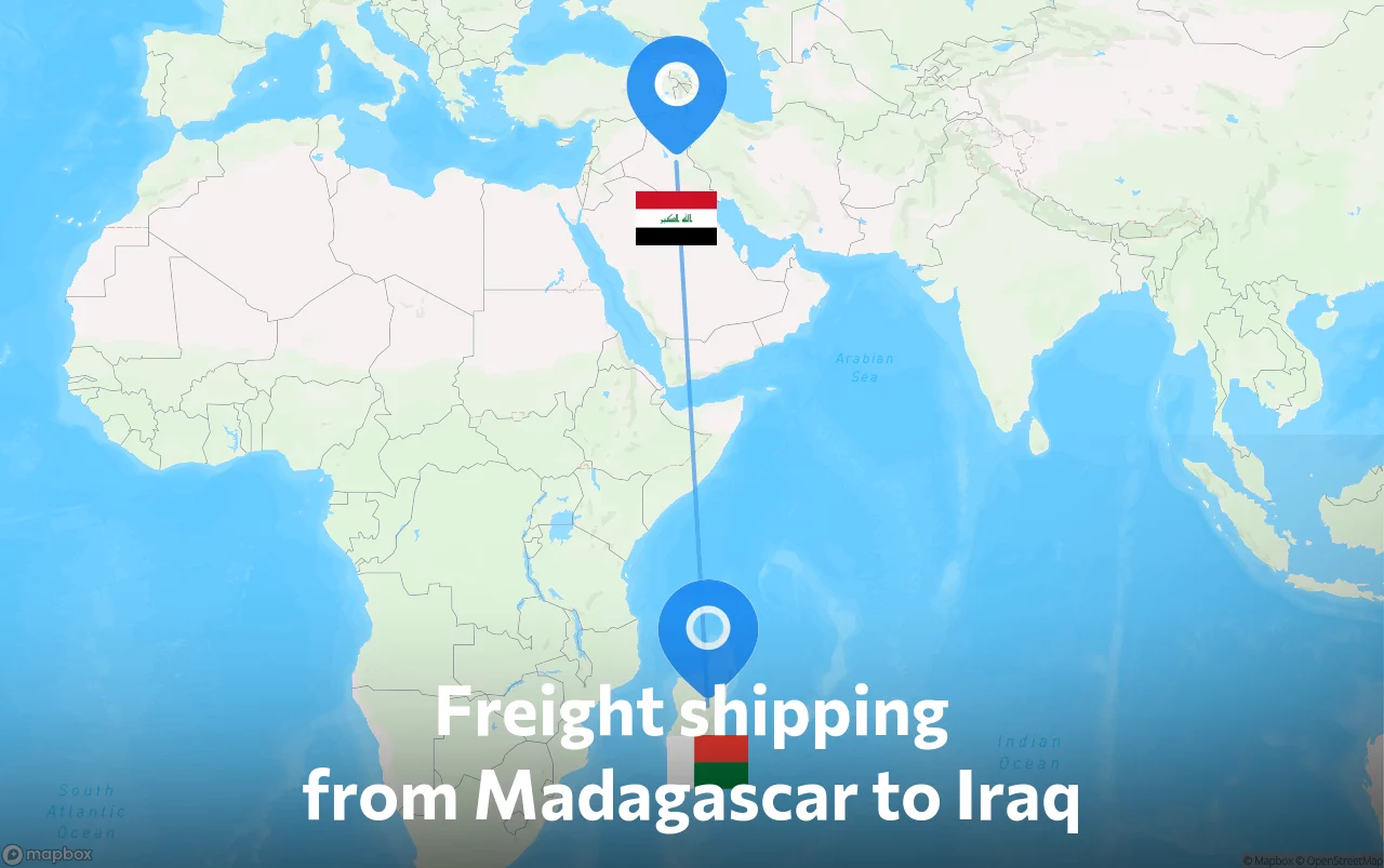 Shipping route from Madagascar to Iraq