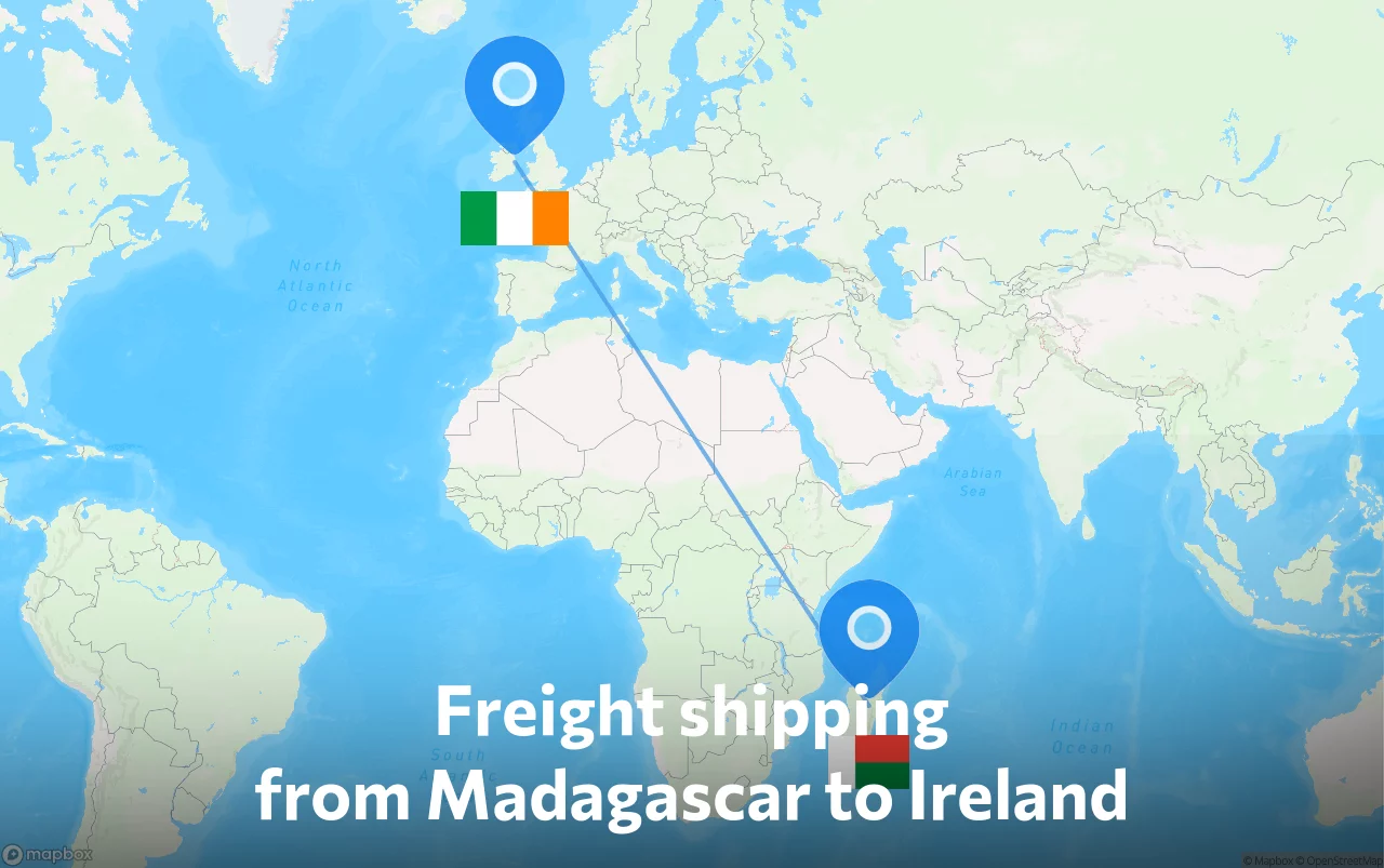 Shipping route from Madagascar to Ireland