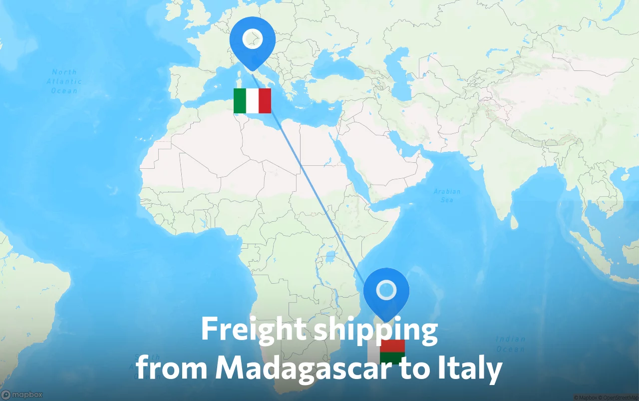 Shipping route from Madagascar to Italy
