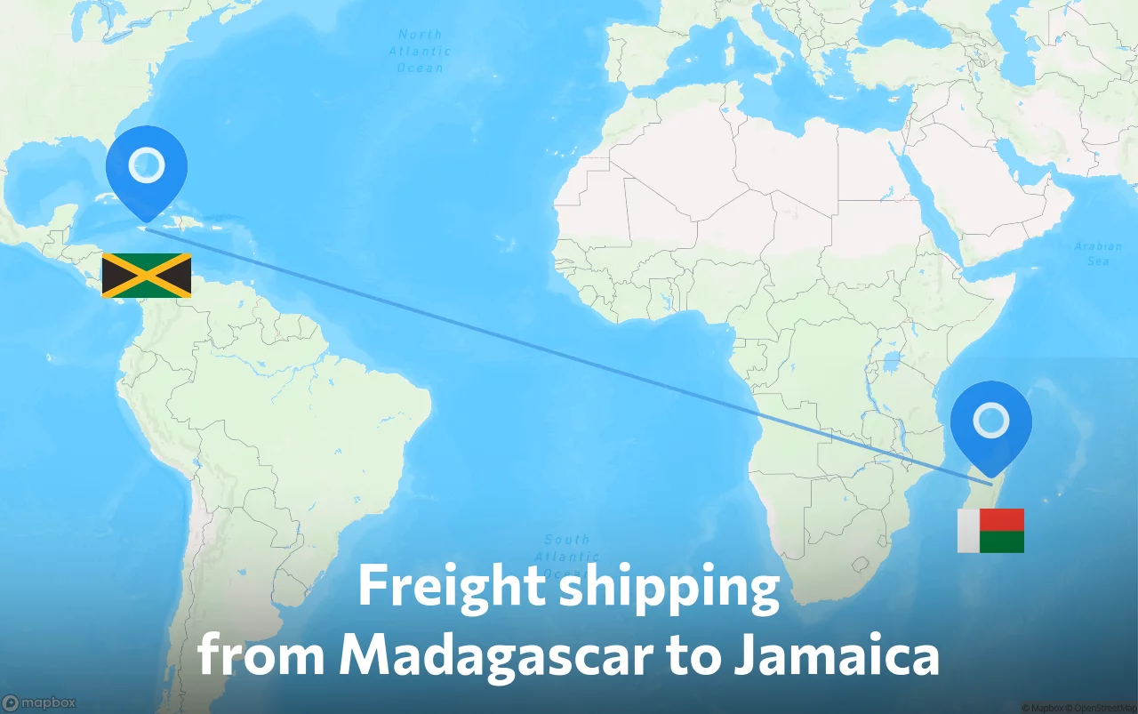 Shipping route from Madagascar to Jamaica