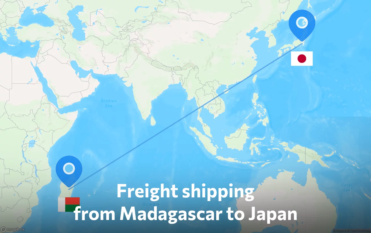 Shipping route from Madagascar to Japan