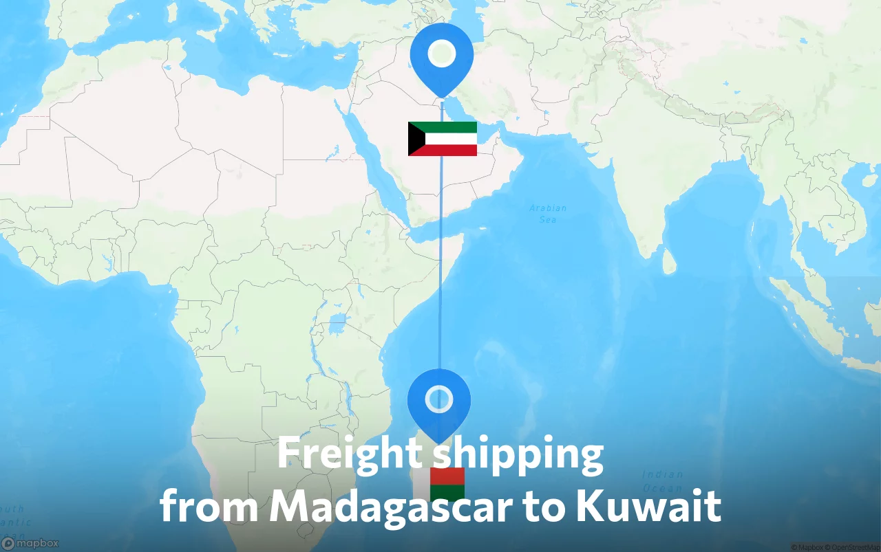 Shipping route from Madagascar to Kuwait