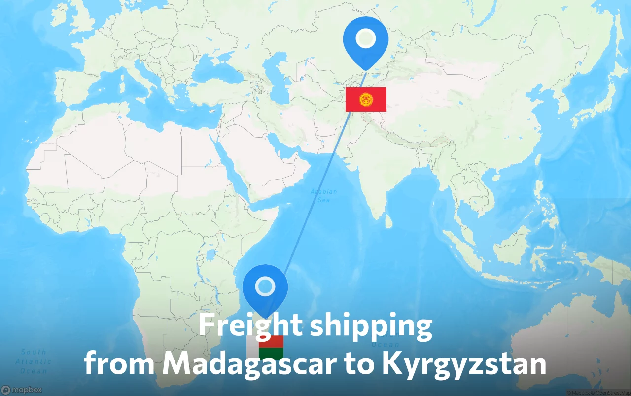 Shipping route from Madagascar to Kyrgyzstan