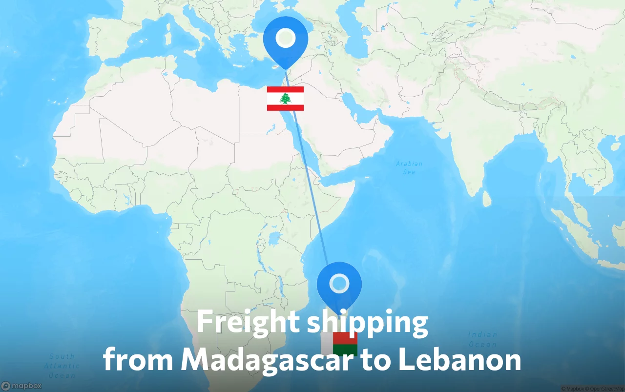 Shipping route from Madagascar to Lebanon