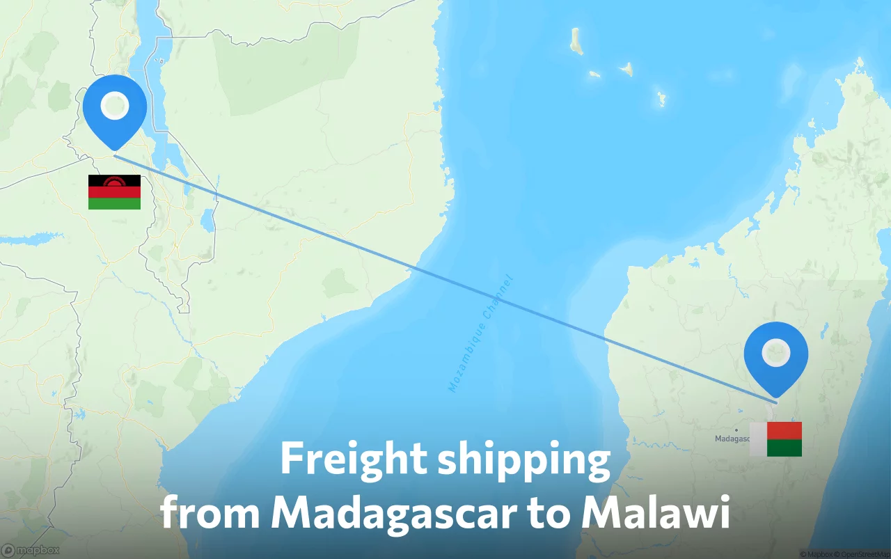 Shipping route from Madagascar to Malawi