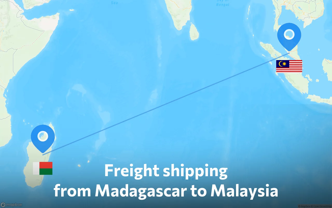 Shipping route from Madagascar to Malaysia