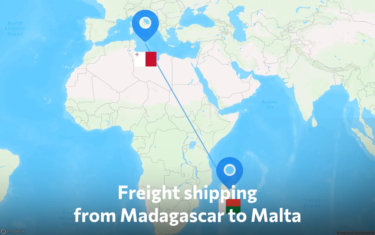 Shipping route from Madagascar to Malta