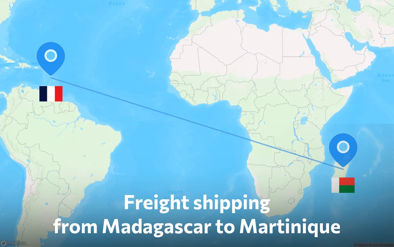 Shipping route from Madagascar to Martinique