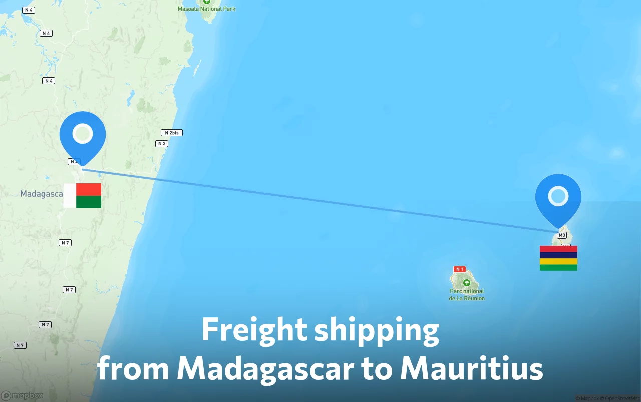 Shipping route from Madagascar to Mauritius