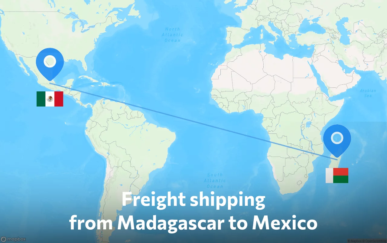 Shipping route from Madagascar to Mexico