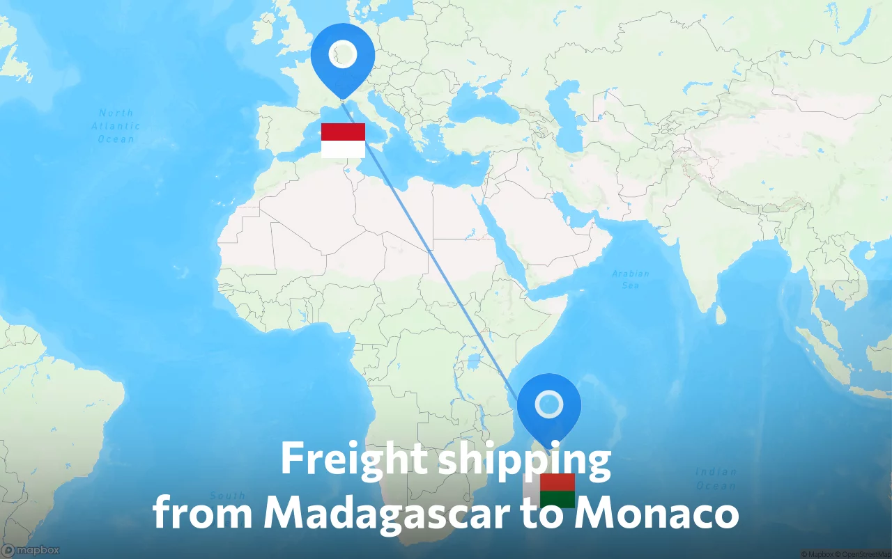 Shipping route from Madagascar to Monaco