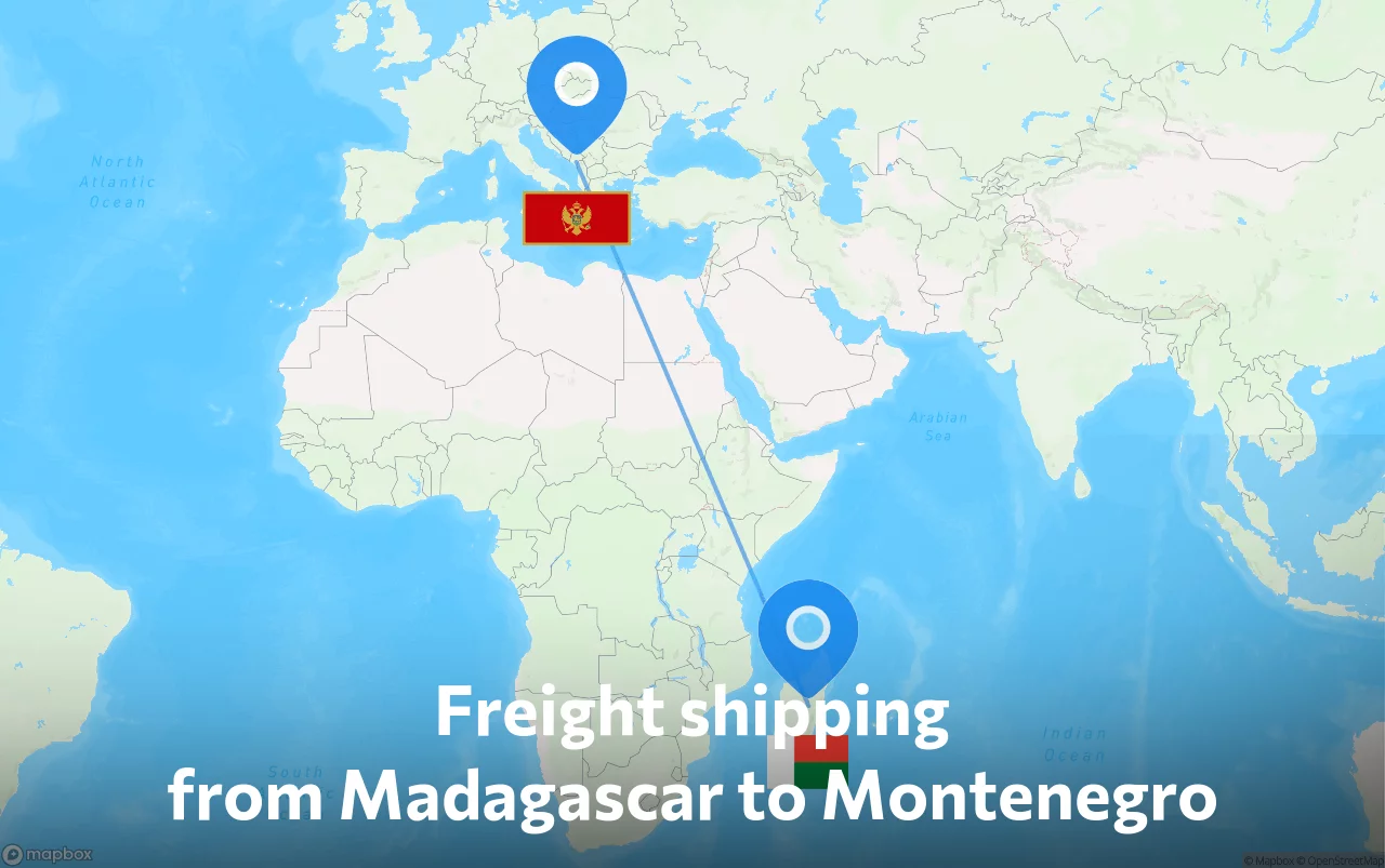 Shipping route from Madagascar to Montenegro