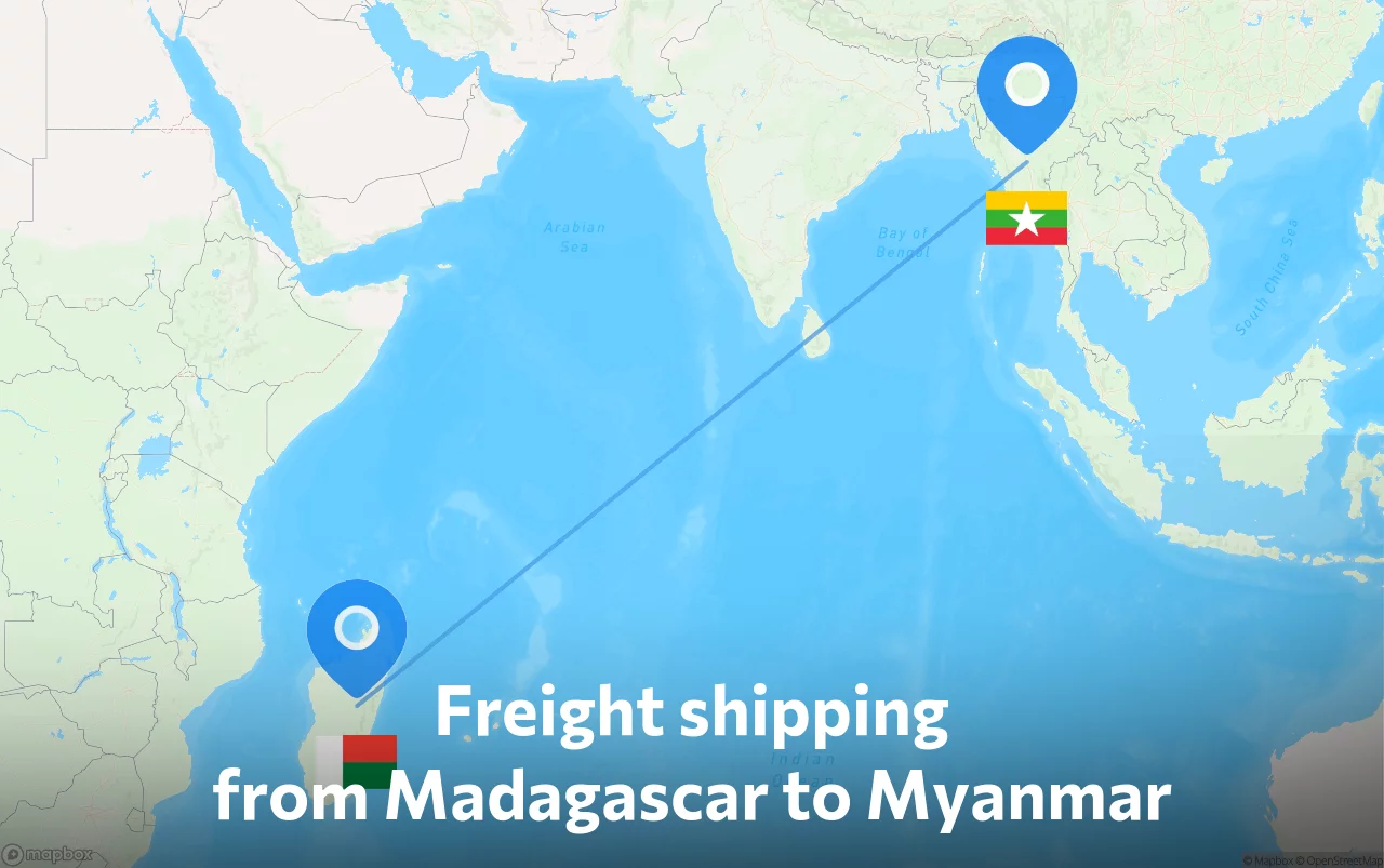 Shipping route from Madagascar to Myanmar