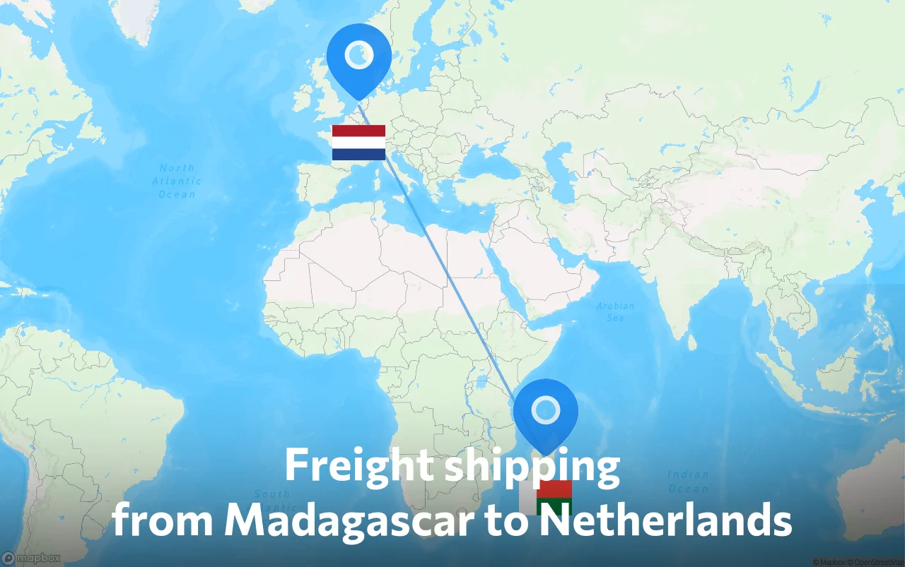 Shipping route from Madagascar to Netherlands