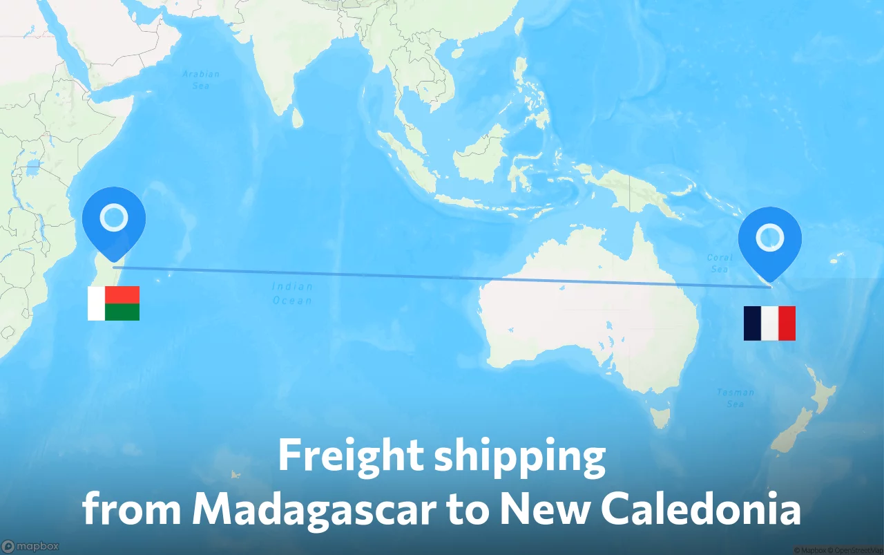 Shipping route from Madagascar to New Caledonia