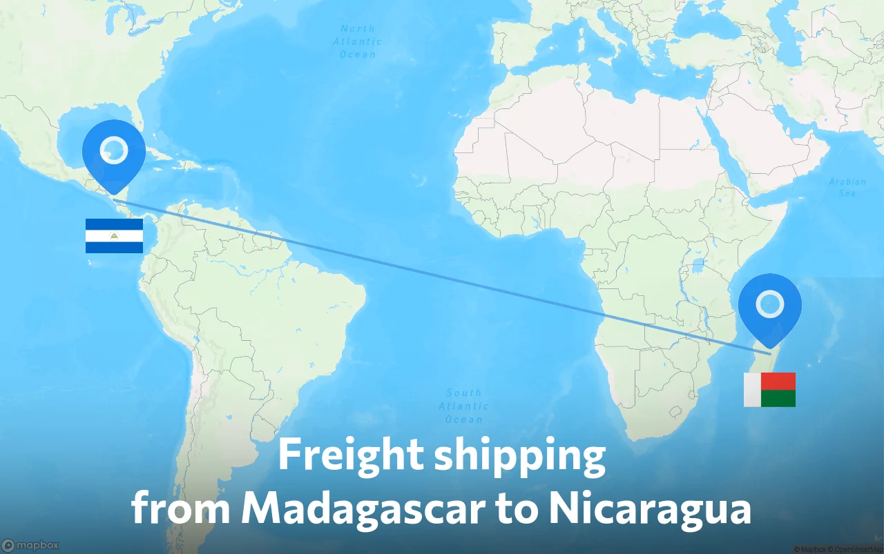 Shipping route from Madagascar to Nicaragua