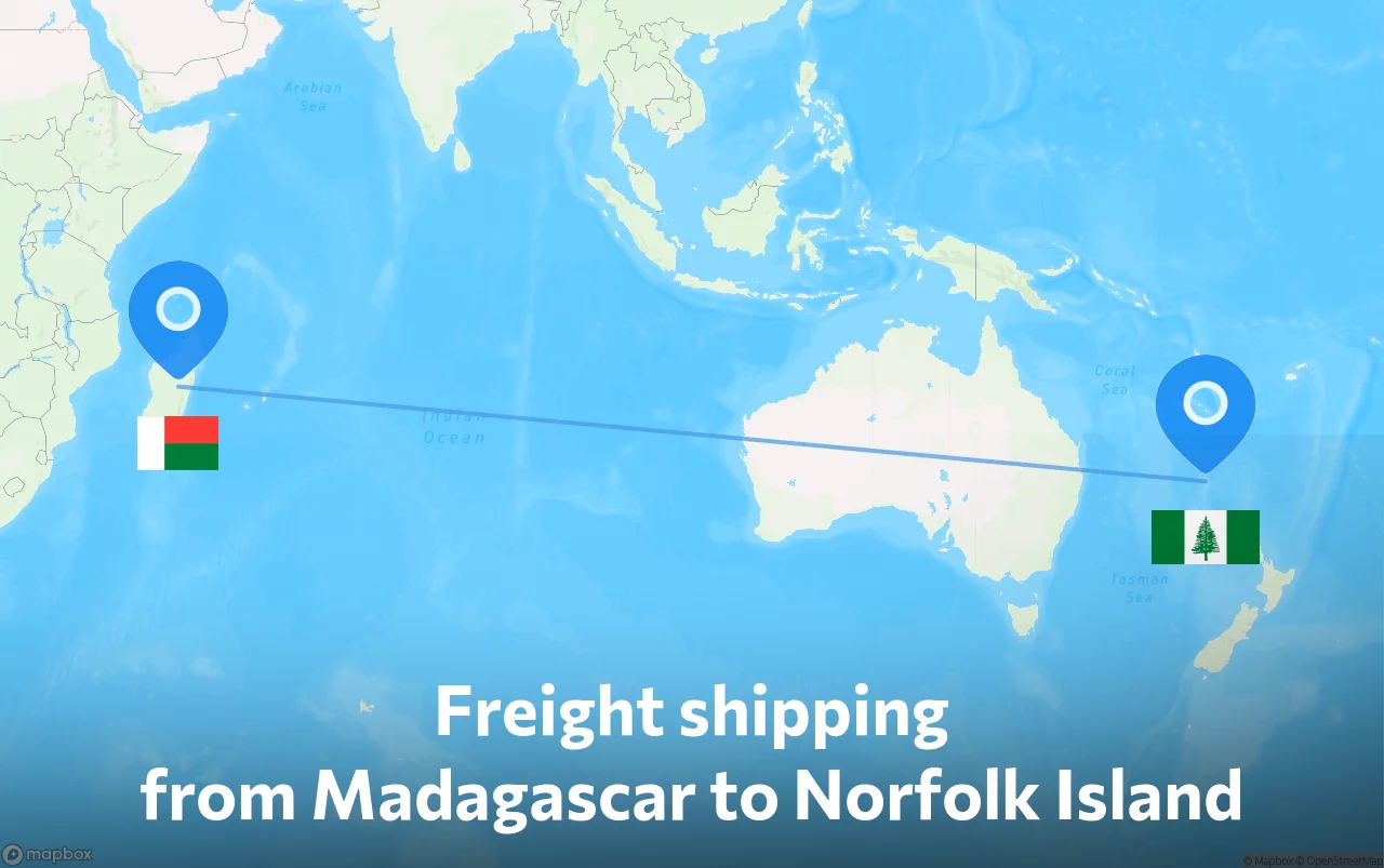 Shipping route from Madagascar to Norfolk Island