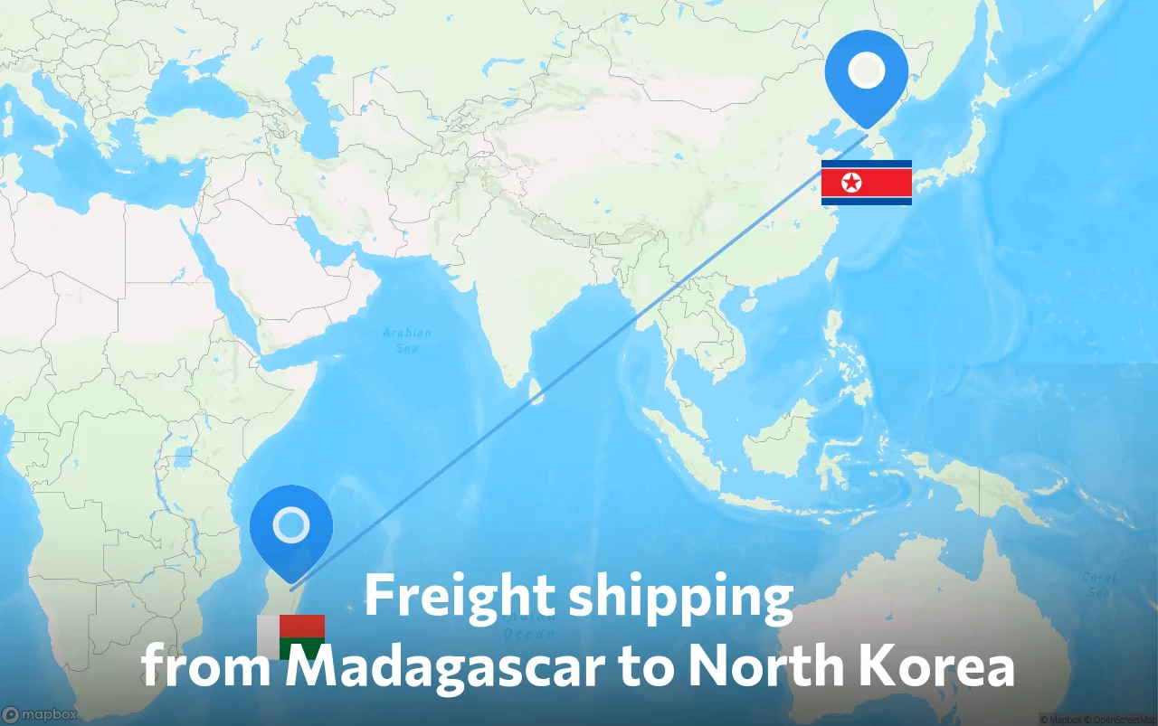 Shipping route from Madagascar to North Korea