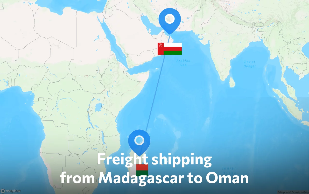 Shipping route from Madagascar to Oman