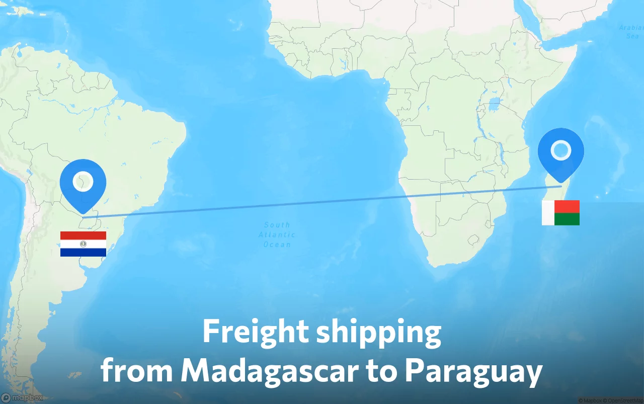 Shipping route from Madagascar to Paraguay