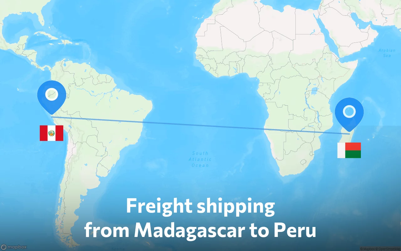 Shipping route from Madagascar to Peru