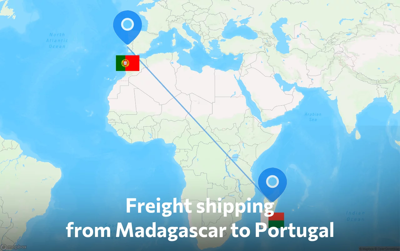 Shipping route from Madagascar to Portugal