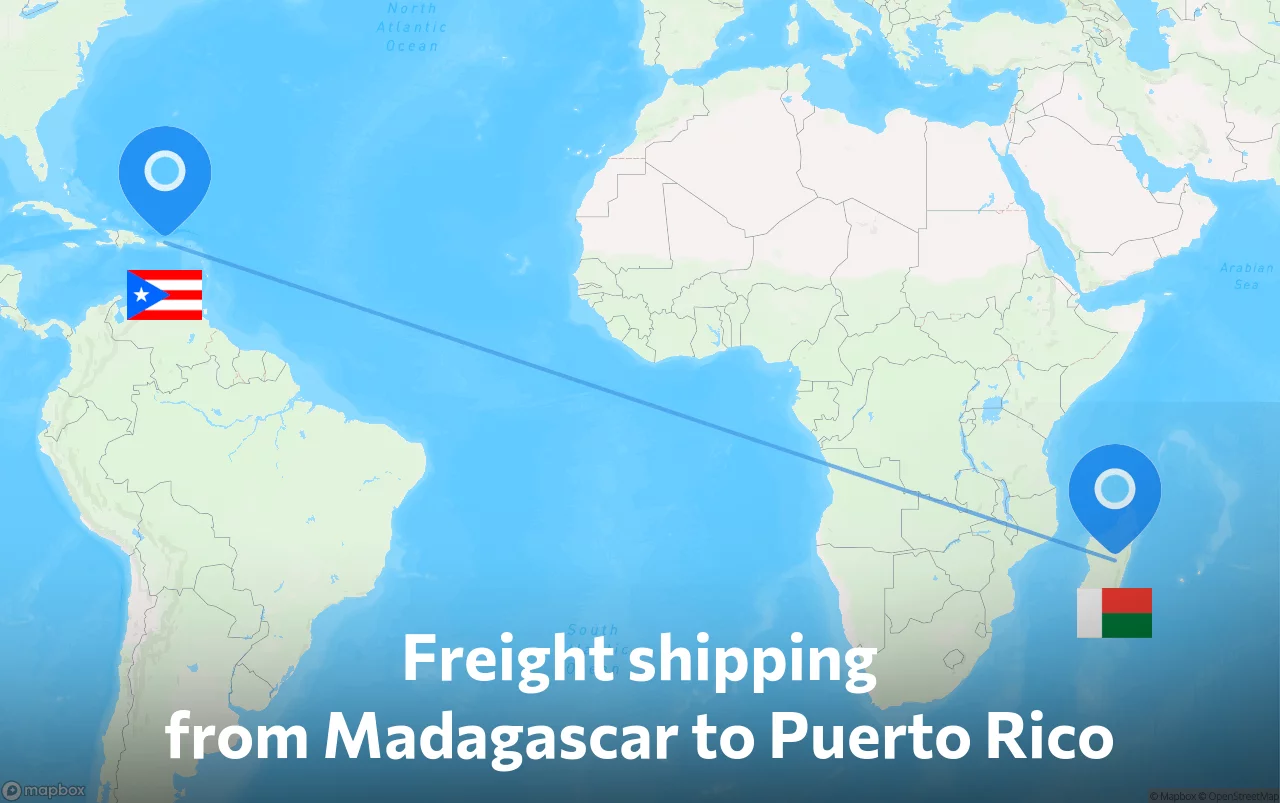 Shipping route from Madagascar to Puerto Rico