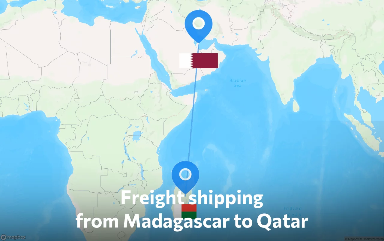 Shipping route from Madagascar to Qatar